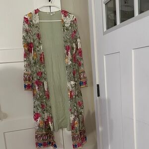 Floral Embroidered Long Kimono